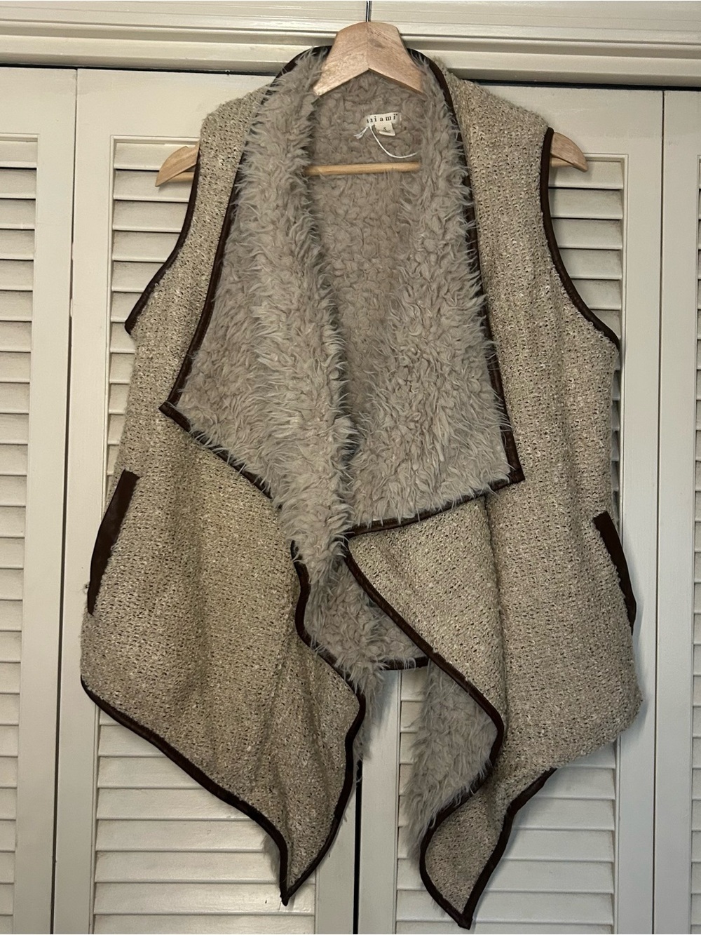 Cozy Faux-Shearling Open Front Vest in Taupe